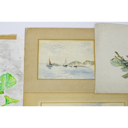 1932 - A quantity of assorted 19th century watercolours to include a river landscape, Continental lake scen... 