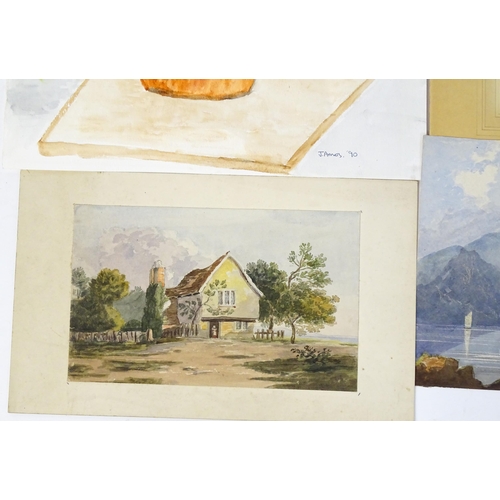 1932 - A quantity of assorted 19th century watercolours to include a river landscape, Continental lake scen... 