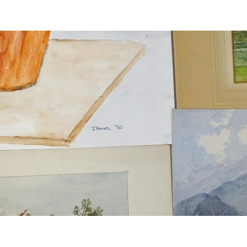 1932 - A quantity of assorted 19th century watercolours to include a river landscape, Continental lake scen... 