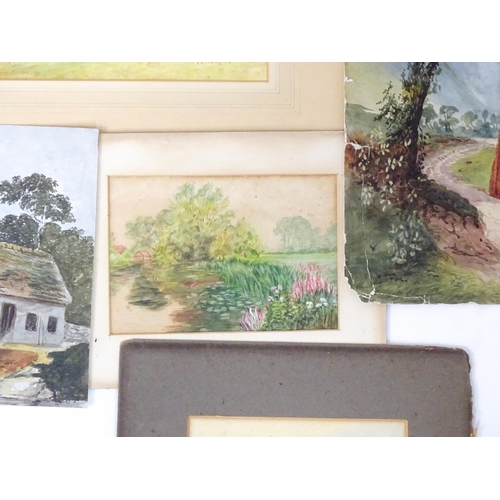 1932 - A quantity of assorted 19th century watercolours to include a river landscape, Continental lake scen... 