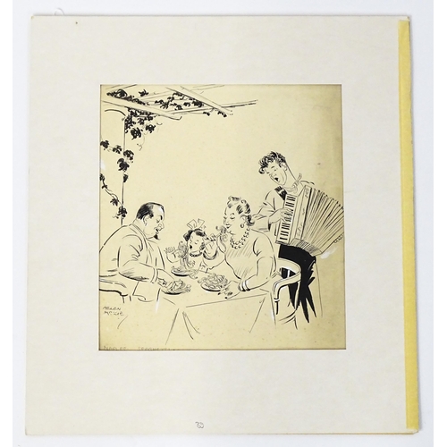 1934 - Helen Madeleine McKie (1889-1957), Pen and ink illustration, Naples Spaghetti, A family dining at an... 