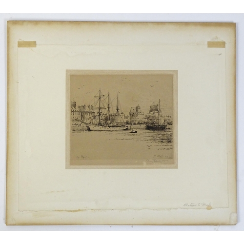 1940 - Eugene Bejot, French School, Signed etchings, St Malo, and L'Eglise de Treboul. Both signed in penci... 