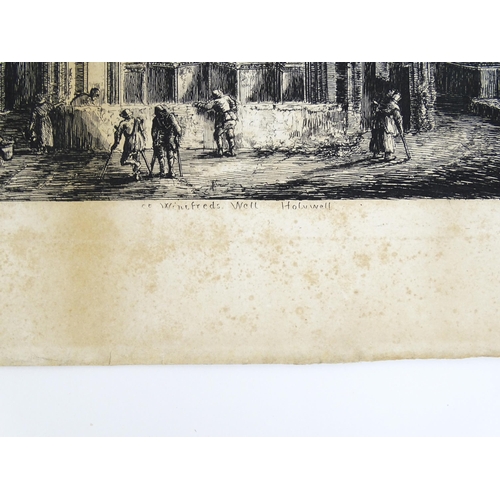 1943 - 19th century, Etching, St. Winifred's Well, Holywell, Wales. Titled under. Approx. 10