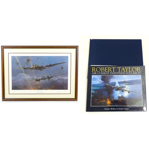 1917 - After Robert Taylor (b.1946), Signed limited edition print, Lancaster Under Attack. Signed in pencil... 