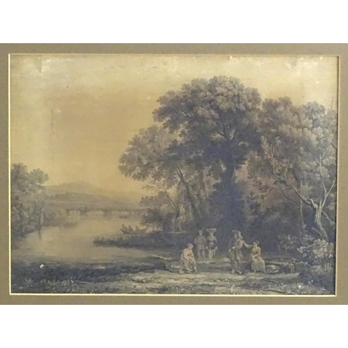 21 - Francois Vivares after Claude Lorrain, French School, Engraving, A wooded landscape with a bridge, f... 