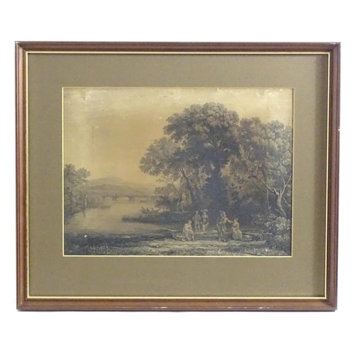 21 - Francois Vivares after Claude Lorrain, French School, Engraving, A wooded landscape with a bridge, f... 