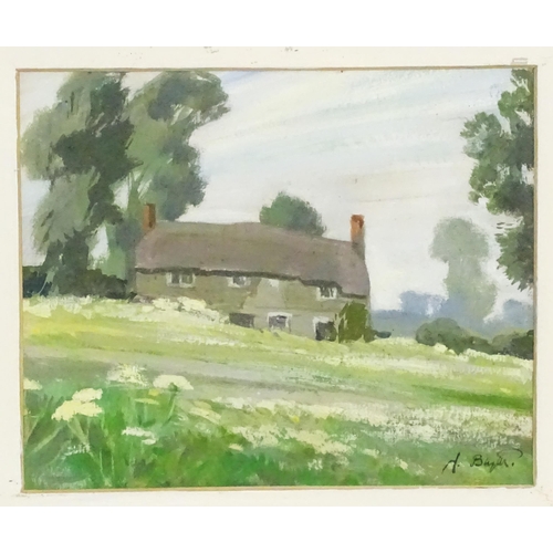 23 - A. Blyth, 20th century, Oil on card, Old Cottage at Melbury Osmond. Signed lower right and ascribed ... 