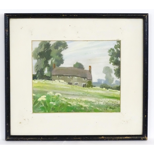 23 - A. Blyth, 20th century, Oil on card, Old Cottage at Melbury Osmond. Signed lower right and ascribed ... 