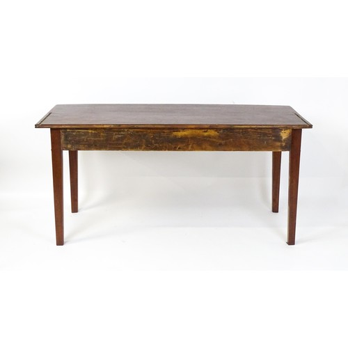 27 - An 18thC mahogany tea table raised on five chamfered tapered legs. 36