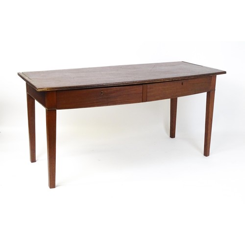 27 - An 18thC mahogany tea table raised on five chamfered tapered legs. 36