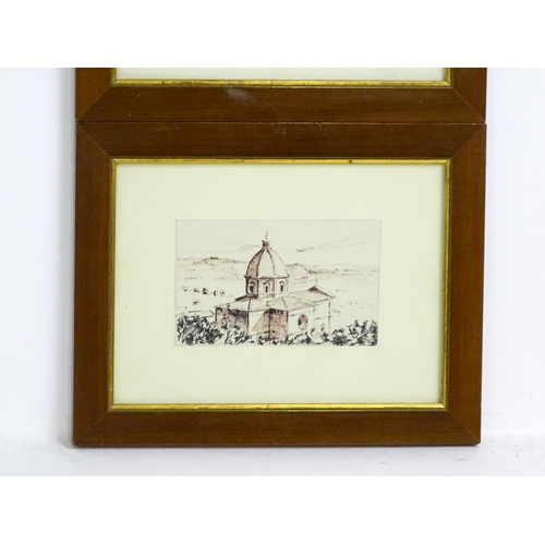 49 - Urano Rossi, 20th century, Ink on paper, A study of Santa Maria delle Grazie al Calcinaio, Cortona, ... 