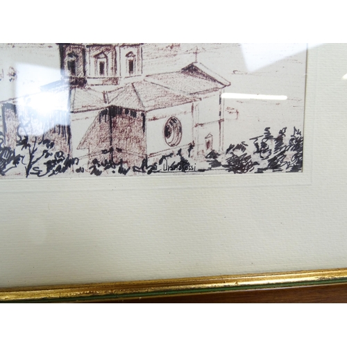 49 - Urano Rossi, 20th century, Ink on paper, A study of Santa Maria delle Grazie al Calcinaio, Cortona, ... 