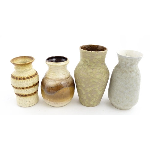 60 - Four West German vases to include a Bay vase with mottled grey glaze, a Bay vase with brown banded d... 