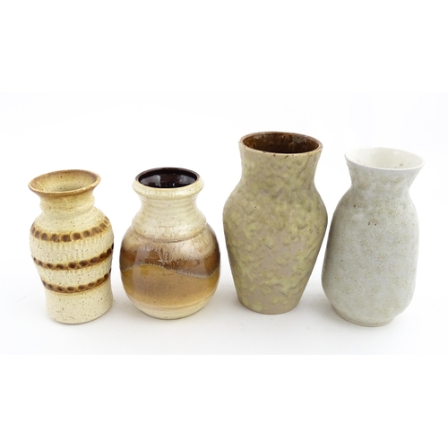 60 - Four West German vases to include a Bay vase with mottled grey glaze, a Bay vase with brown banded d... 