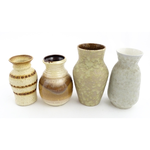 60 - Four West German vases to include a Bay vase with mottled grey glaze, a Bay vase with brown banded d... 