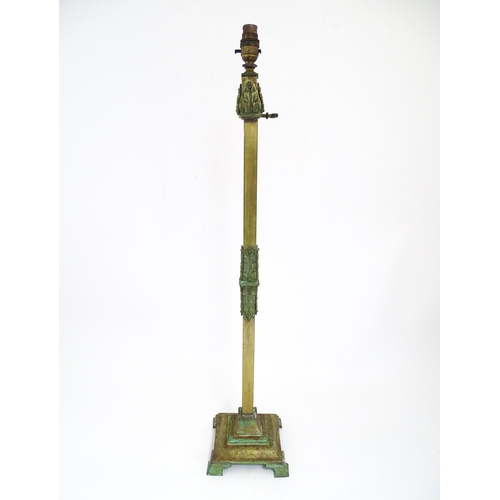 85 - A large 20thC table lamp of squared column form on stepped base with acanthus detail. Approx. 23