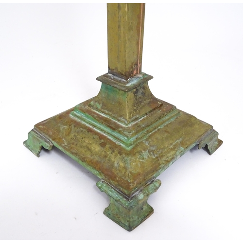 85 - A large 20thC table lamp of squared column form on stepped base with acanthus detail. Approx. 23