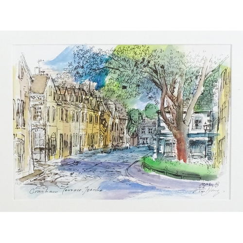 222 - Early 21st century, Watercolour, Cranham Terrace Jericho, An Oxford street scene. Indistinctly signe... 