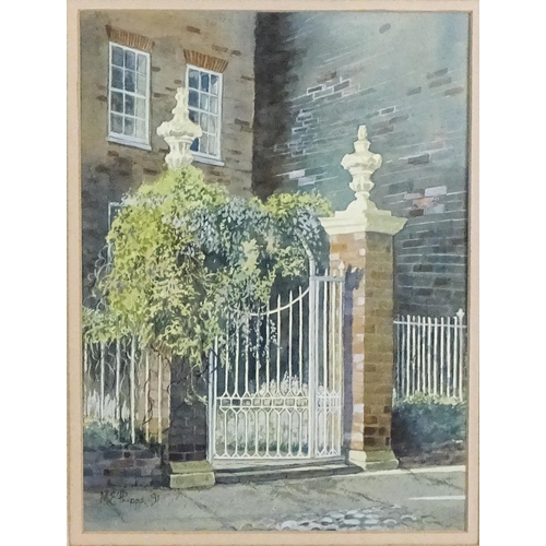 232 - Margaret Phipps, 20th century, Watercolour, Gateway in Millers Green. Signed dated (19)91 lower left... 