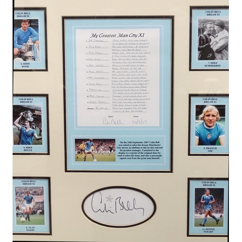 340 - Football memorabilia : a framed Colin Bell / Manchester City F.C. commemorative display, consisting ... 