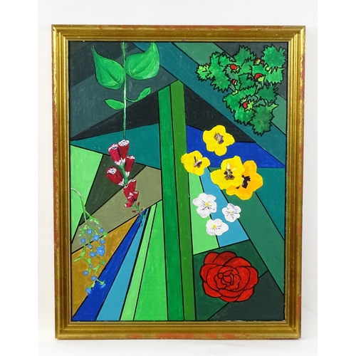 559 - 20th century, Oil on canvas, An abstract still life study with flowers. Approx. 25