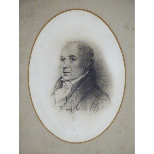 562 - Three assorted monochrome engravings to include a portrait of William Farington. Largest approx. 10 ... 