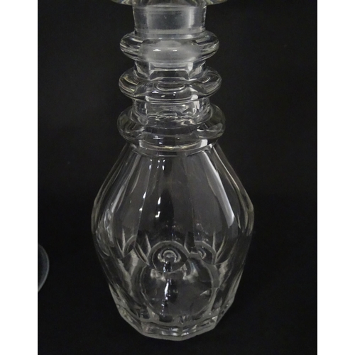 629 - A quantity of assorted 19thC and later glass ware to include decanters, carafes, vase, etc. Largest ... 