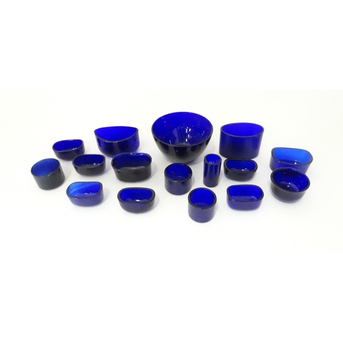 631 - A quantity of assorted blue glass liners, various shapes and sizes. (16)