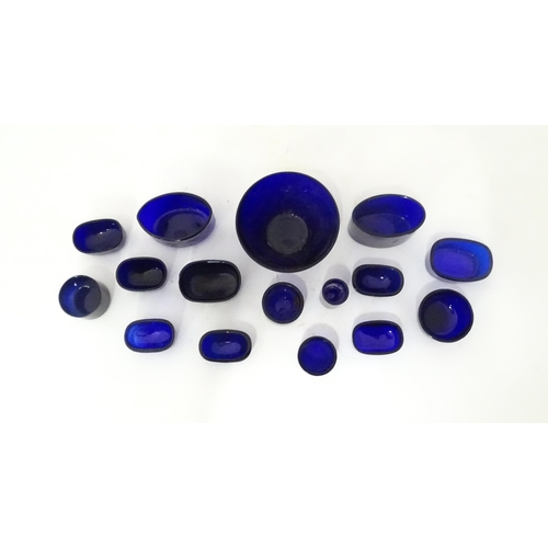 631 - A quantity of assorted blue glass liners, various shapes and sizes. (16)