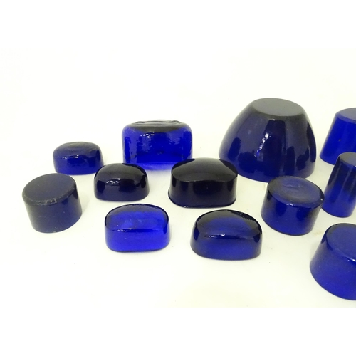 631 - A quantity of assorted blue glass liners, various shapes and sizes. (16)