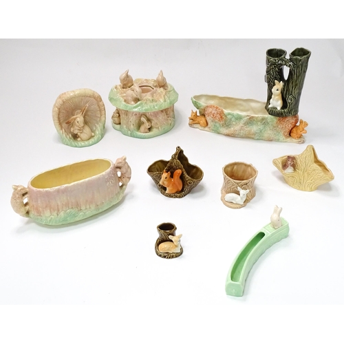 654 - A quantity of Sylvac woodland themed items to include basket with squirrel no. 4240, posy holder wit... 