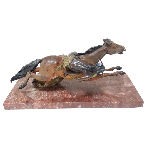 346 - A late 20thC model of a Native American on horseback. Approx. 13 1/2