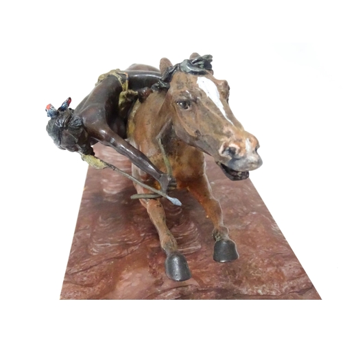 346 - A late 20thC model of a Native American on horseback. Approx. 13 1/2