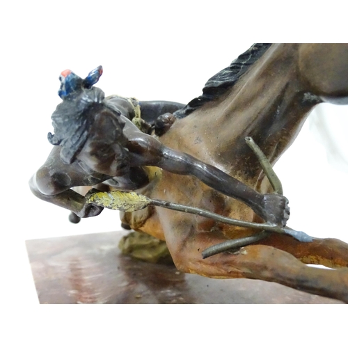 346 - A late 20thC model of a Native American on horseback. Approx. 13 1/2