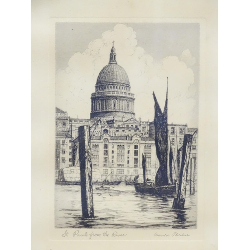 219 - A quantity of assorted drawings, prints and etchings to include St Paul's from the River by Oswald F... 