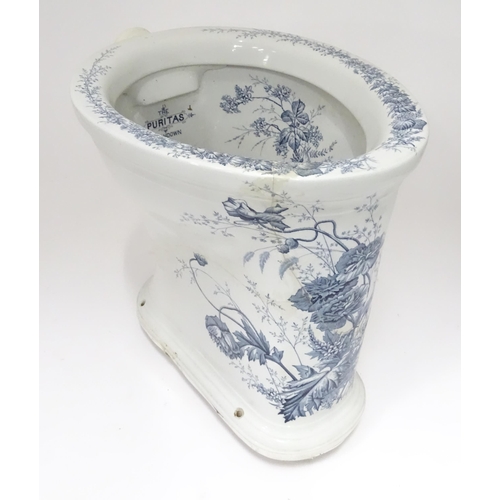 234 - A Victorian blue and white toilet with floral decoration, titled The Puritas Washdown Closet No. 167... 