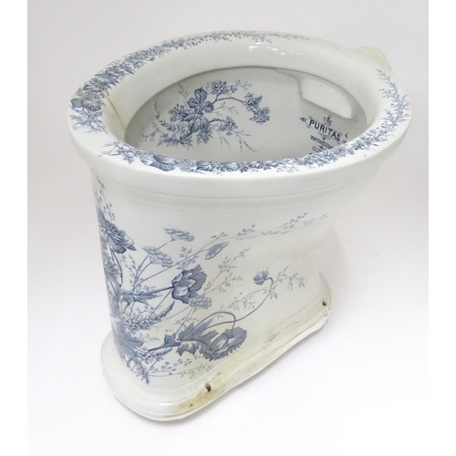 234 - A Victorian blue and white toilet with floral decoration, titled The Puritas Washdown Closet No. 167... 