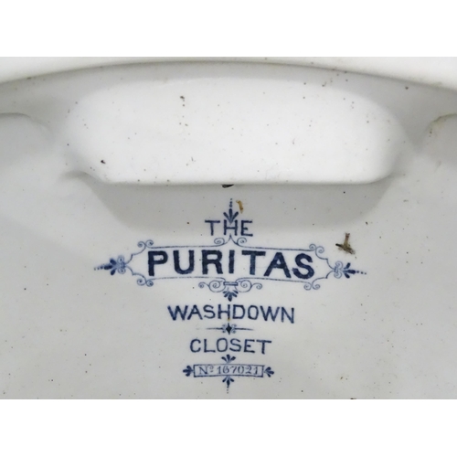 234 - A Victorian blue and white toilet with floral decoration, titled The Puritas Washdown Closet No. 167... 