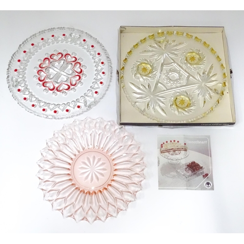 239 - Three mid to late 20thC Walther Glass cake plates, one boxed with pamphlet, the largest approx 11 1/... 