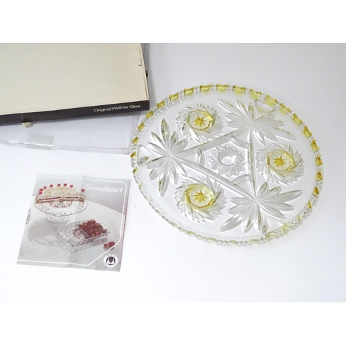 239 - Three mid to late 20thC Walther Glass cake plates, one boxed with pamphlet, the largest approx 11 1/... 