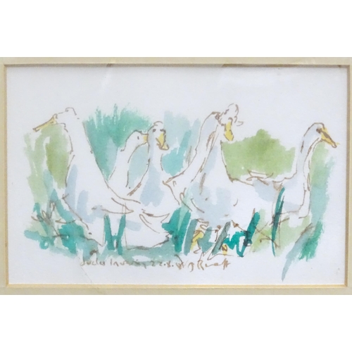 24 - Two 20thC watercolours comprising a study of ducks and a study of sheep. Both indistinctly signed, t... 