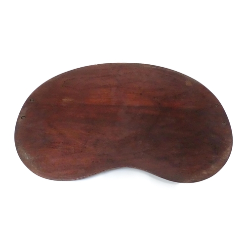 240 - A Victorian mahogany and boxwood tray, of kidney form with brass handles and inlaid shell decoration... 