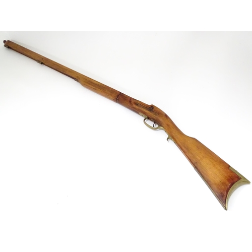 30 - A late 20thC Kentucky rifle two-piece walnut stock, fitted with brass furniture, approx 48