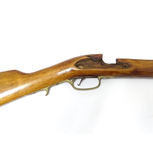 30 - A late 20thC Kentucky rifle two-piece walnut stock, fitted with brass furniture, approx 48