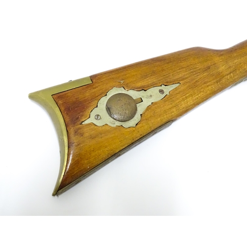 30 - A late 20thC Kentucky rifle two-piece walnut stock, fitted with brass furniture, approx 48