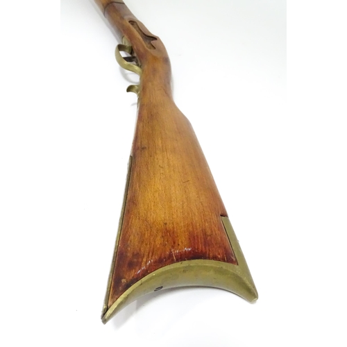 30 - A late 20thC Kentucky rifle two-piece walnut stock, fitted with brass furniture, approx 48