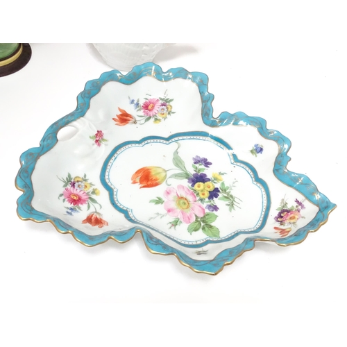 251 - A quantity of assorted ceramics to include Paris Royal hand painted plates of leaf form with floral ... 