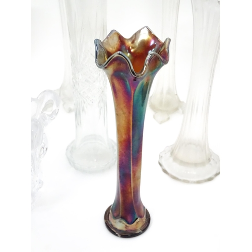 545 - Seven assorted glass vases, examples to include French art glass, one example with silver rim, the l... 