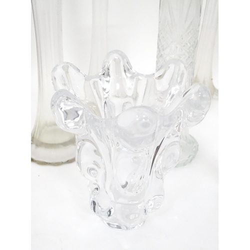 545 - Seven assorted glass vases, examples to include French art glass, one example with silver rim, the l... 