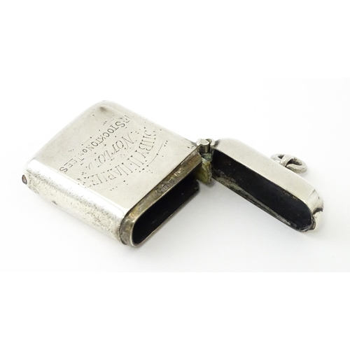 592 - A silver vesta case engraved 'Ashby W Warner, Norton, Stockton on Tees', hallmarked Chester 1900, ma... 